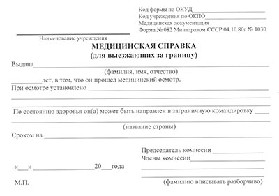 Справка для выезжающих за границу (форма 082/у) в Уфе